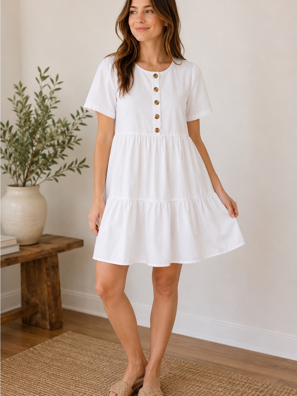 Madewell 100% Cotton White Tiered Babydoll Mini Dress Size M